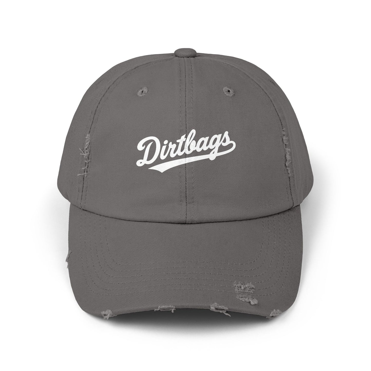 Dirtbags Distressed Baseball Cap — Vintage Script Embroidered Hat Hats Printify Nickel One size