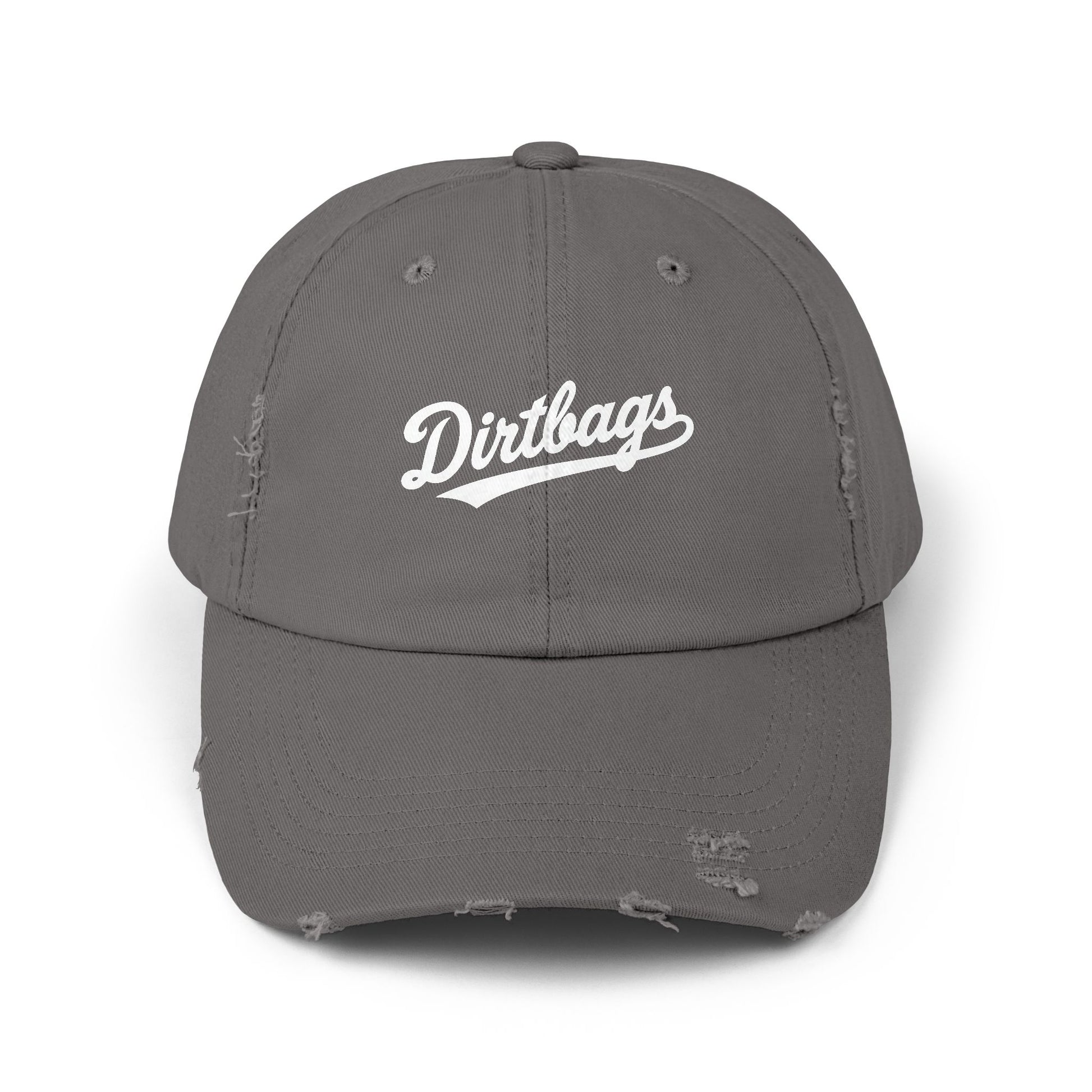 Dirtbags Distressed Baseball Cap — Vintage Script Embroidered Hat Hats Printify Nickel One size