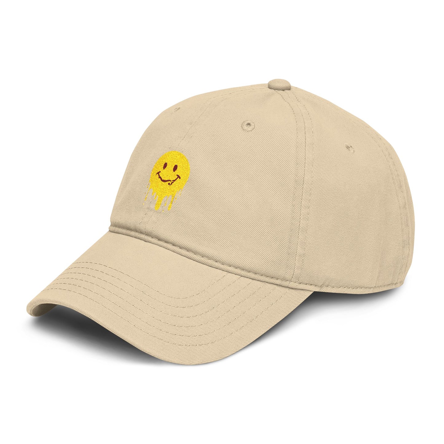 Washed Baseball Cap — Drippy Yellow Smile Embroidered Hat Hats Printify