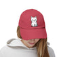 Distressed Black Cap with Cute White Cat Graphic