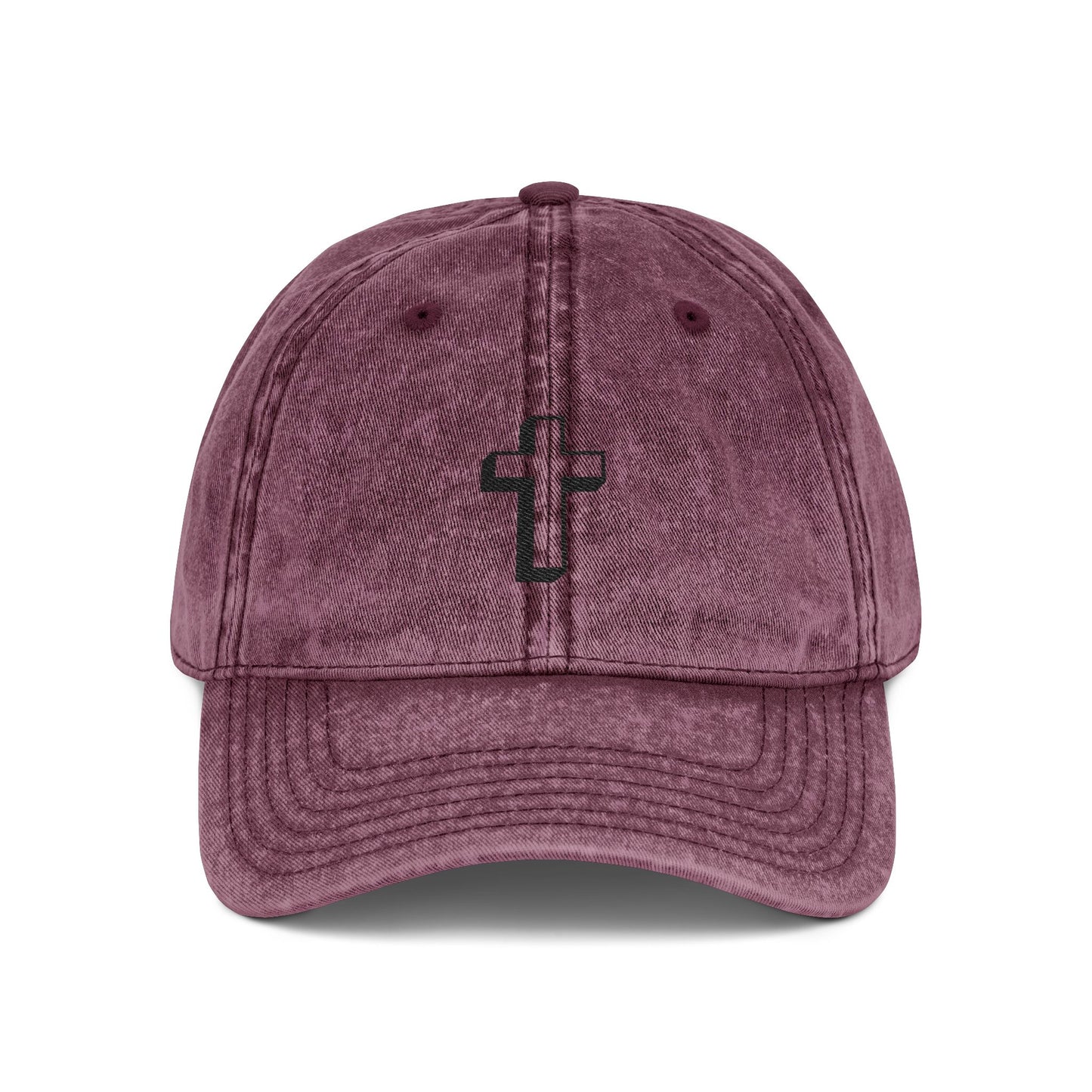 Vintage Embroidered Cross Cap — Distressed Red Dad Hat Hats Printify One size Maroon