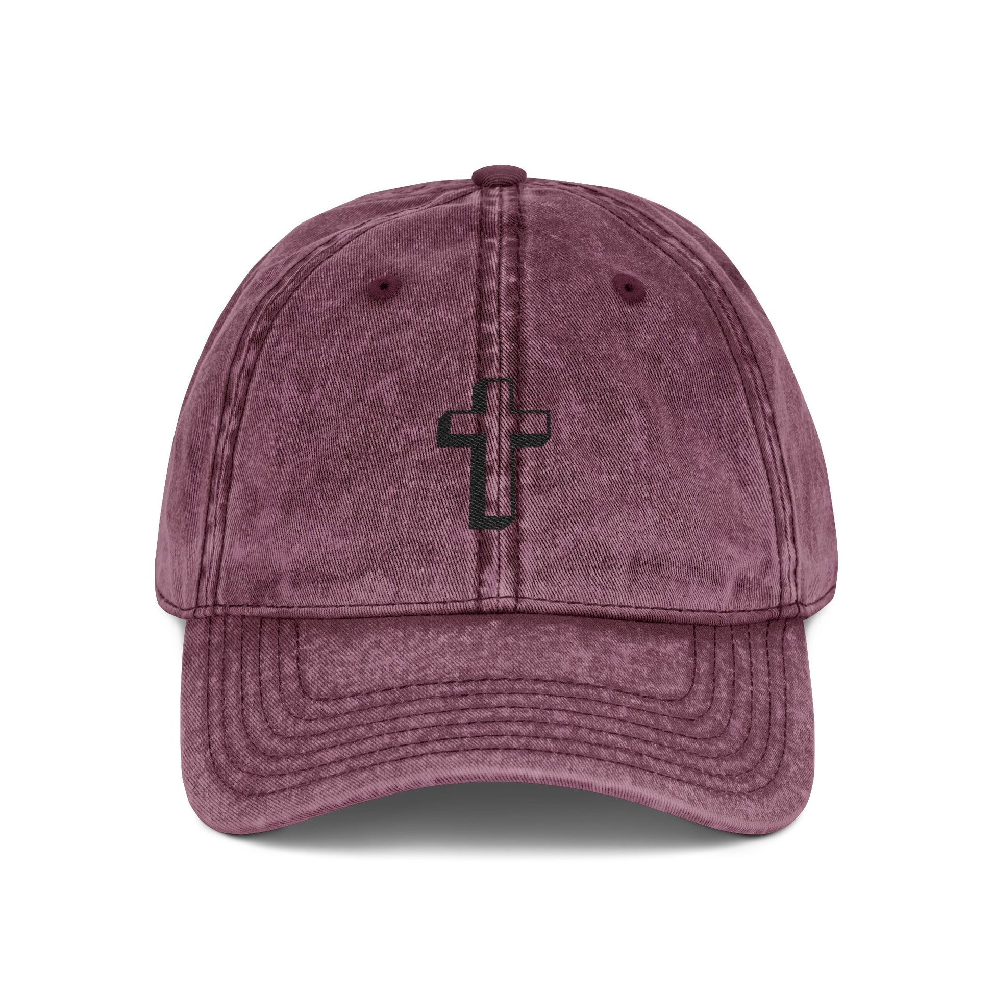 Vintage Embroidered Cross Cap — Distressed Red Dad Hat Hats Printify One size Maroon
