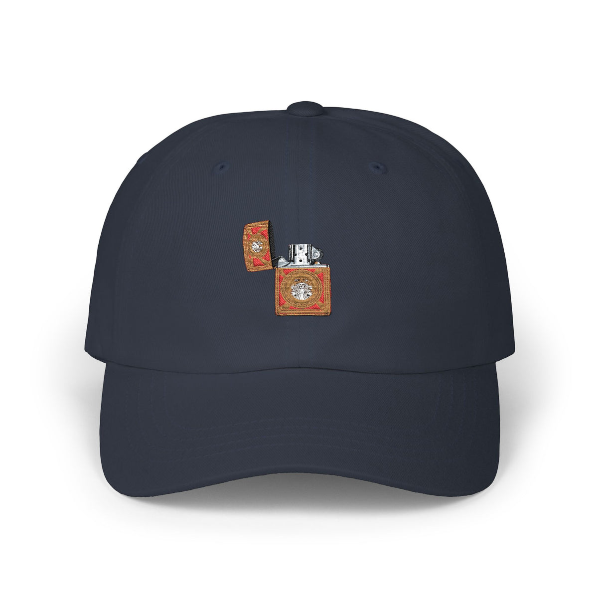 Dad Cap - Floral Lighter Patch Embroidered Baseball Hat Hats Printify Navy One size