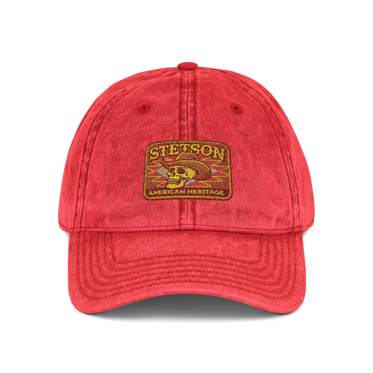 Vintage Embroidered Stetson Patch Cap — Washed Red Baseball Hat Hats Printify One size Red