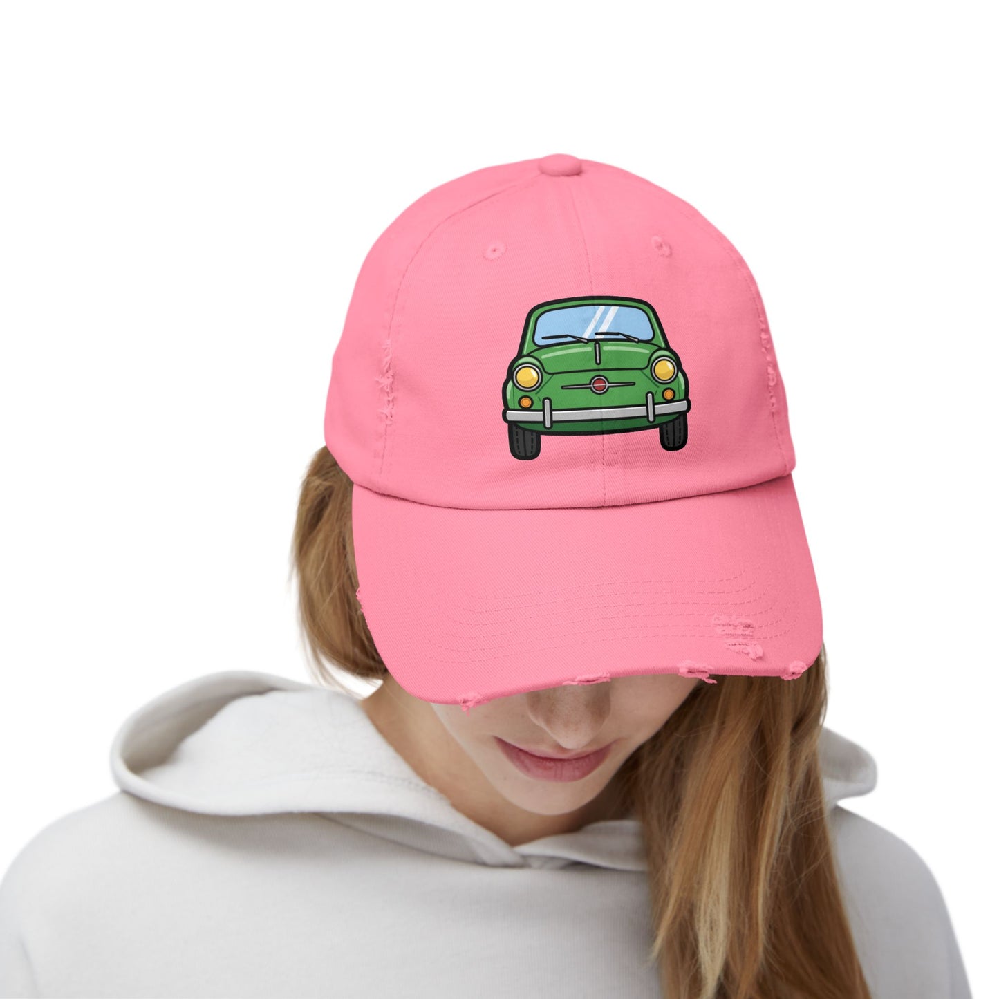 Distressed Cap — Retro Green Car Graphic Hat