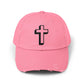 Distressed Black Cross Cap — Vintage Christian Baseball Hat Hats Printify True Pink One size