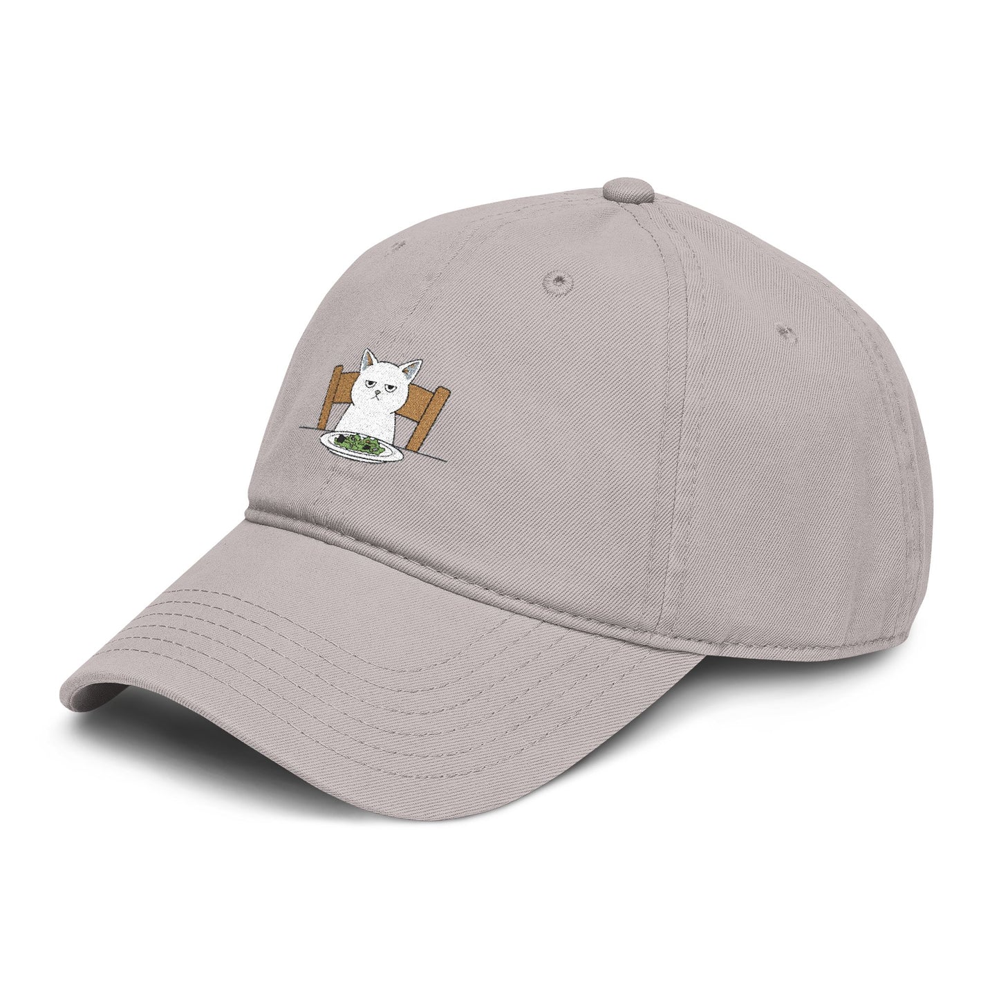Washed Baseball Cap with Cute White Cat Embroidery