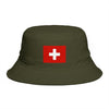 Swiss Cross Brown Bucket Hat — Alpine Flag Patch Sun Hat Hats Printify One size Army