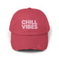 Chill Vibes Distressed Cap — Pink Text Casual Baseball Hat Hats Printify Dashing Red One size