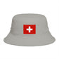 Swiss Cross Brown Bucket Hat — Alpine Flag Patch Sun Hat Hats Printify One size Storm