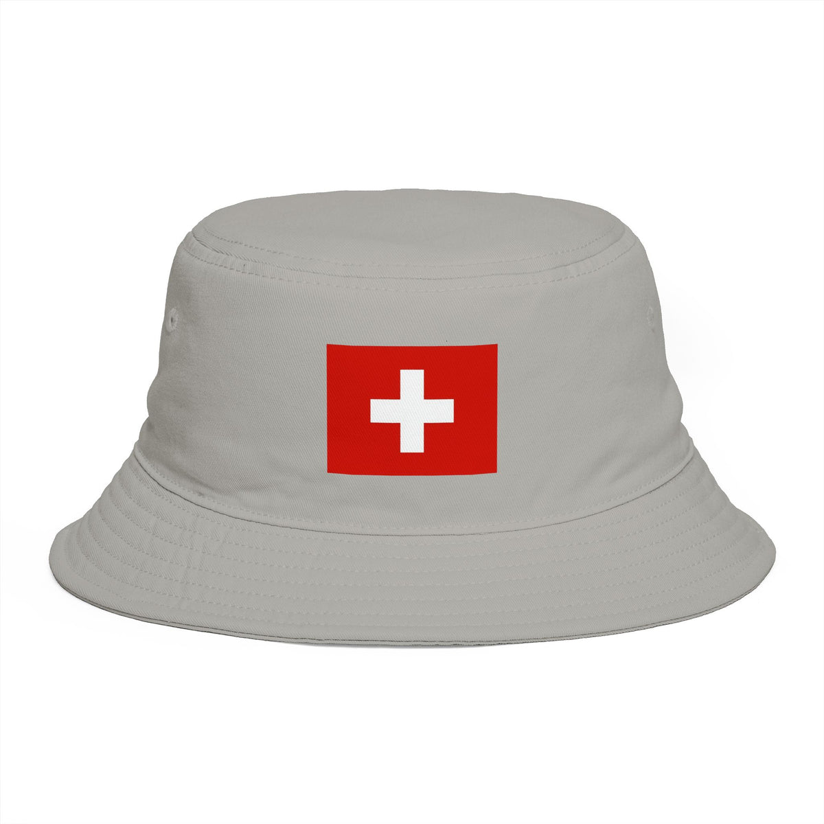 Swiss Cross Brown Bucket Hat — Alpine Flag Patch Sun Hat Hats Printify One size Storm