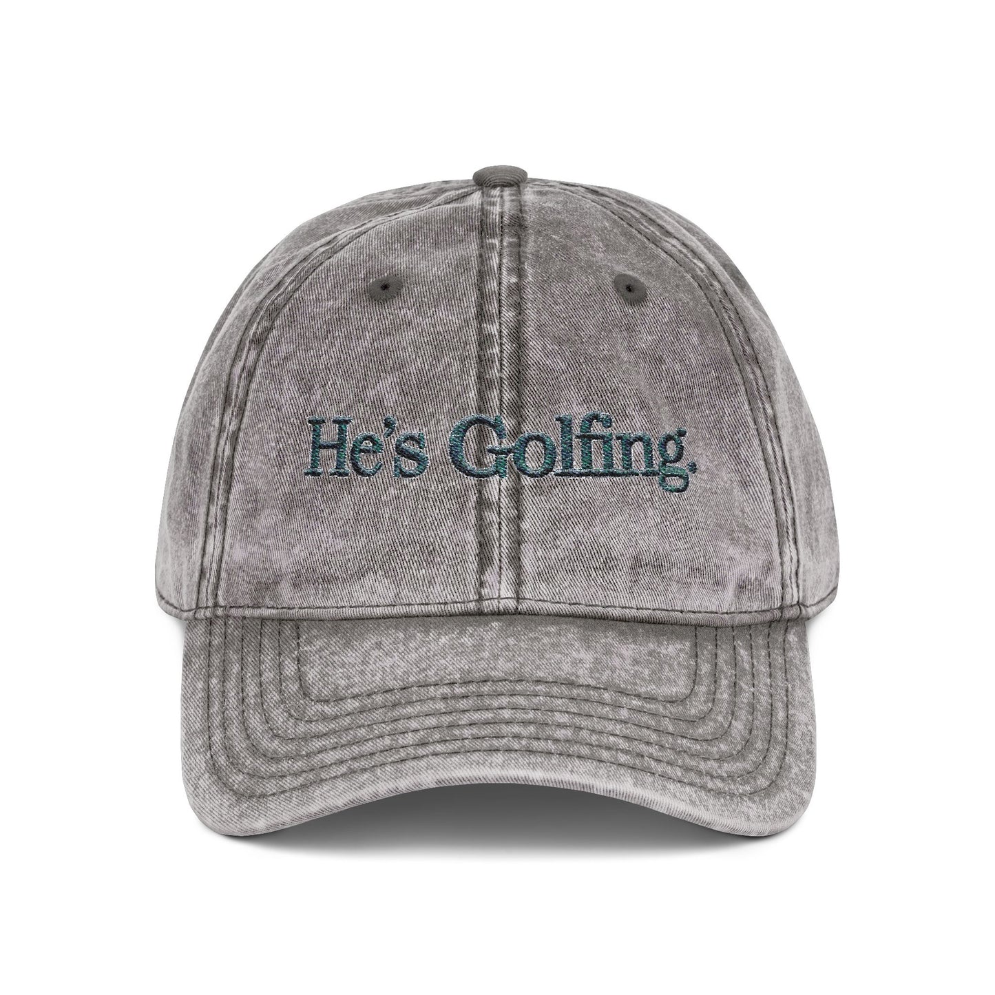 He’s Golfing Embroidered Vintage Cap — Washed Red Golf Dad Hat