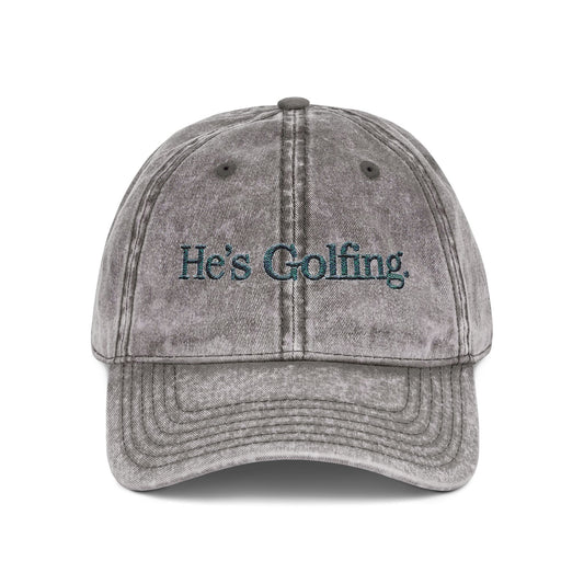 He’s Golfing Embroidered Vintage Cap — Washed Red Golf Dad Hat Hats Printify One size Charcoal Grey