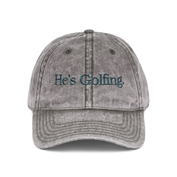 He’s Golfing Embroidered Vintage Cap — Washed Red Golf Dad Hat Hats Printify One size Charcoal Grey