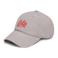 Washed Cotton Baseball Cap with Retro "Cola" Script Embroidery Hats Printify
