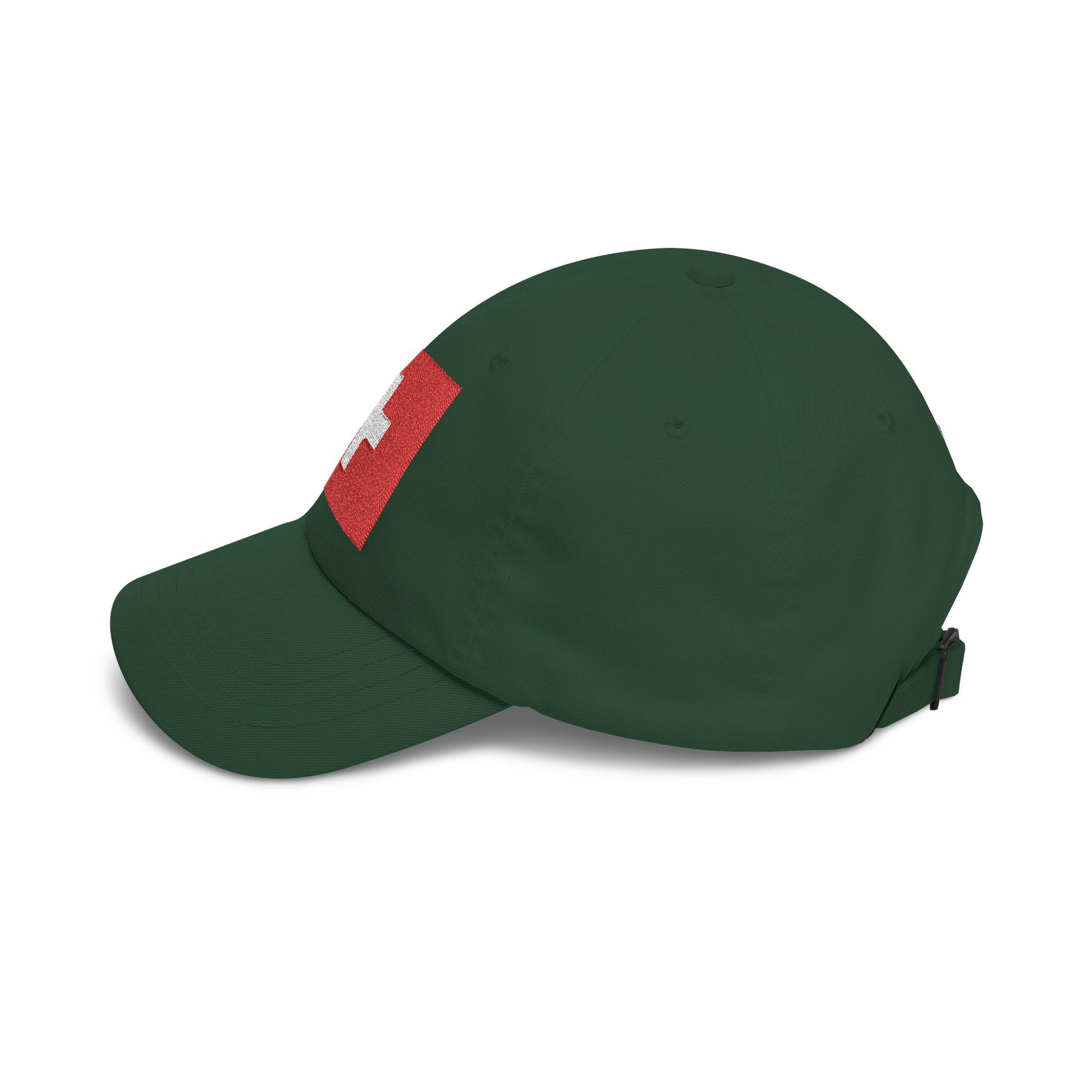 Dad Cap with Swiss Flag Embroidered Patch — Classic White Adjustable Hat Hats Printify