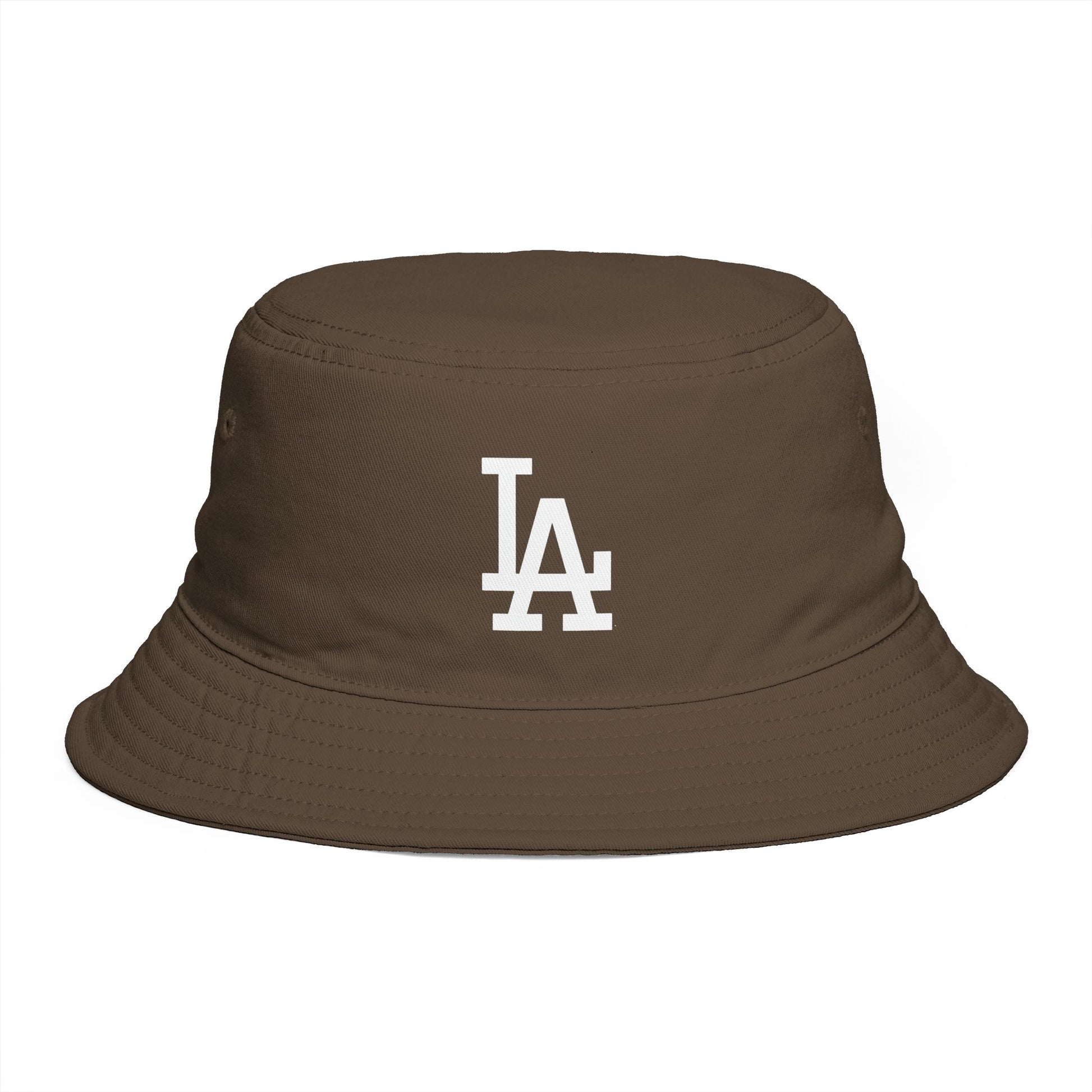 Brown LA Logo Bucket Hat — Casual Streetwear Sun Hat Hats Printify One size Walnut