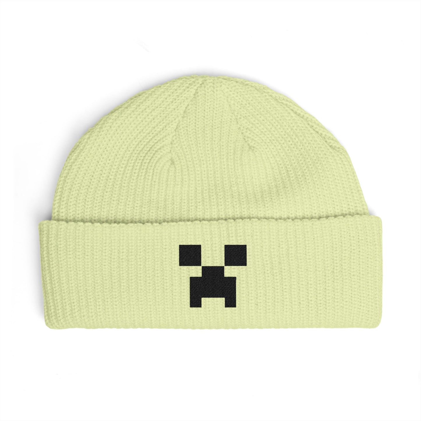 Pixel Creeper Face Cuff Beanie | Gaming Minecraft Inspired Knit Hat Hats Printify