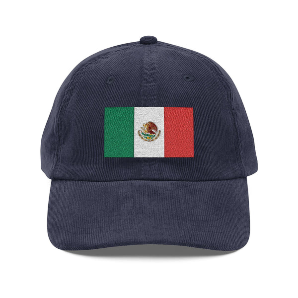 Vintage Corduroy Hat — Embroidered Mexican Flag Dad Cap Hats Printify Navy Blue One size