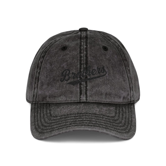 Vintage Embroidered 'Brothers' Cap — Washed Retro Baseball Hat Hats Printify One size Black