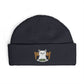 Cuffed Beanie with Embroidered White Cat on Chair – Cozy Cute Winter Hat Hats Printify One size Navy