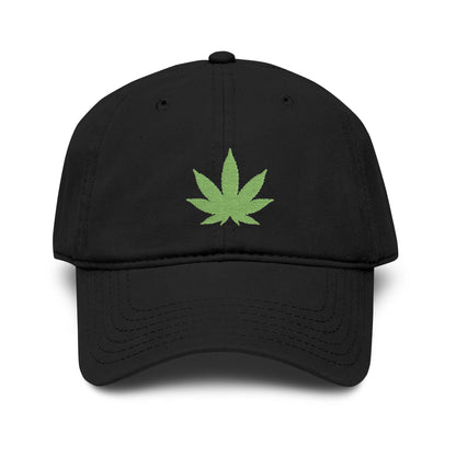 Washed Baseball Cap with Green Glitter Cannabis Leaf Embroidery Hats Printify One size Black