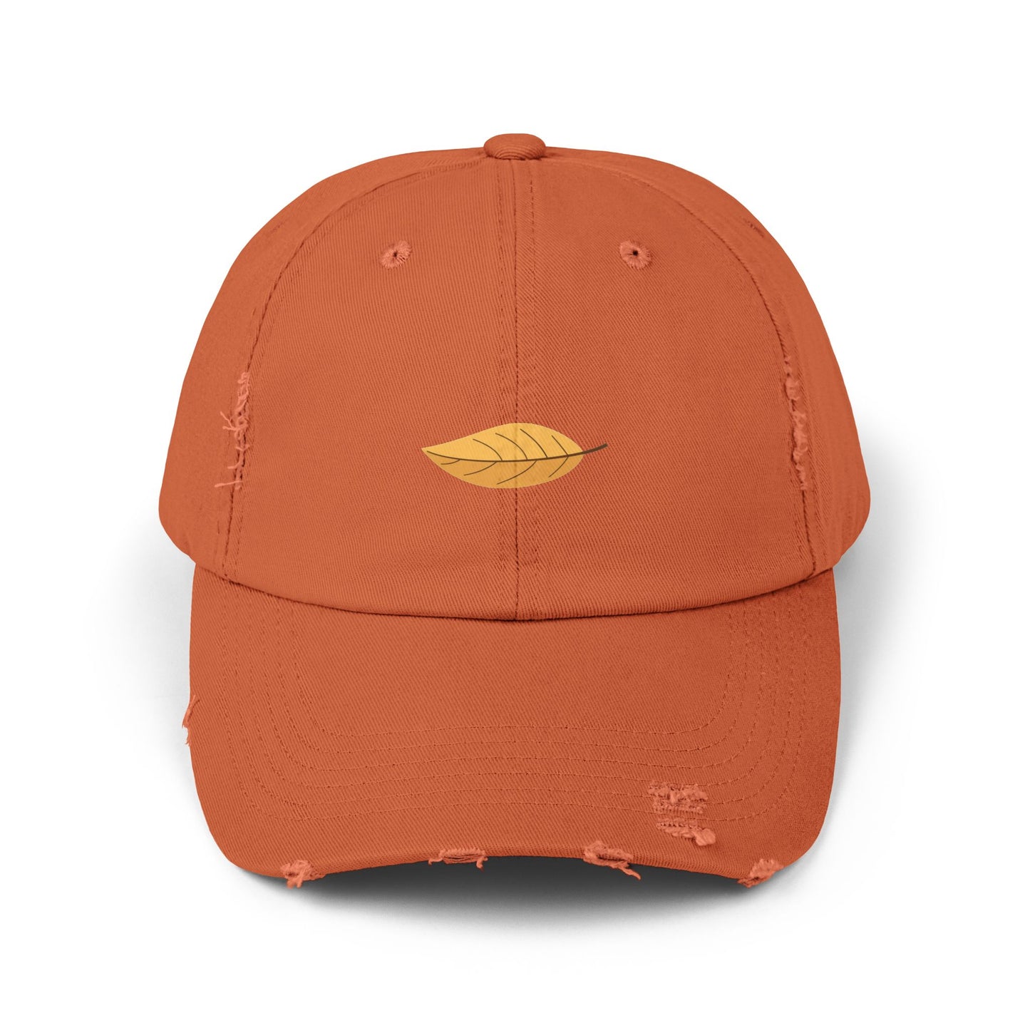 Distressed Black Cap with Golden Leaf Embroidery — Casual Fall Baseball Hat Hats Printify Burnt Orange One size