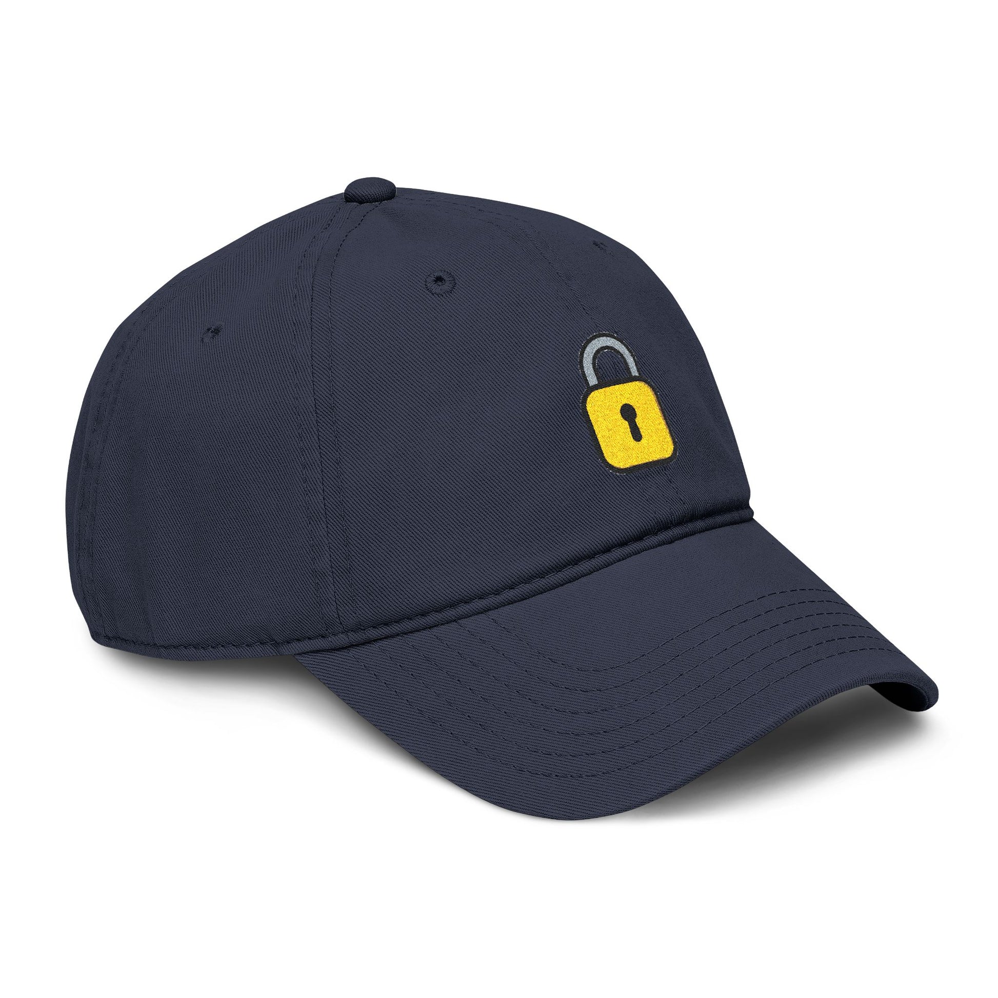 Embroidered Yellow Padlock Baseball Cap — Washed Cotton Dad Hat Hats Printify