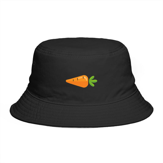 Carrot Emoji Bucket Hat — Cute Vegetable Graphic Summer Hat Hats Printify One size Black