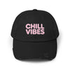 Chill Vibes Distressed Cap — Pink Text Casual Baseball Hat Hats Printify Black One size