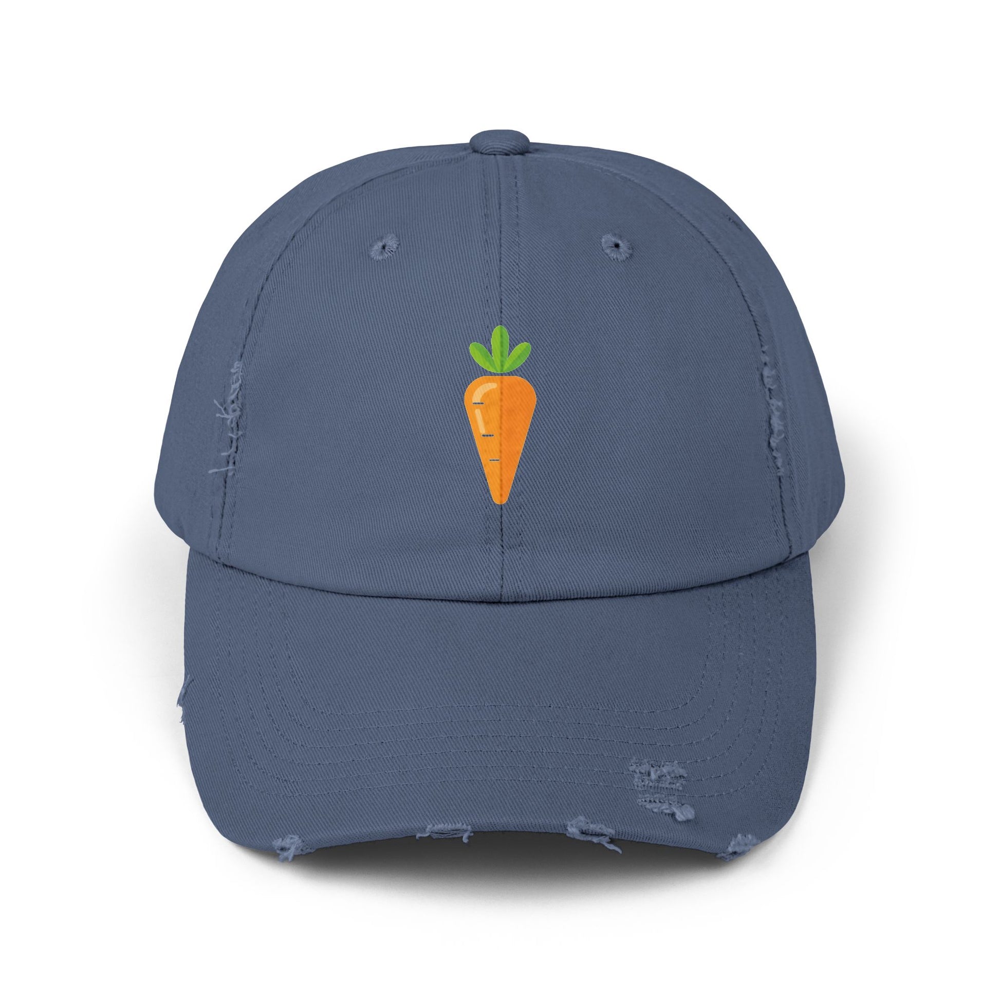Carrot Patch Distressed Cap — Cute Embroidered Vegetable Baseball Hat Hats Printify Scotland Blue One size