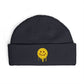 Dripping Smiley Cuff Beanie — Cozy Knit Hat with Yellow Drip Emoji Embroidery Hats Printify One size Navy