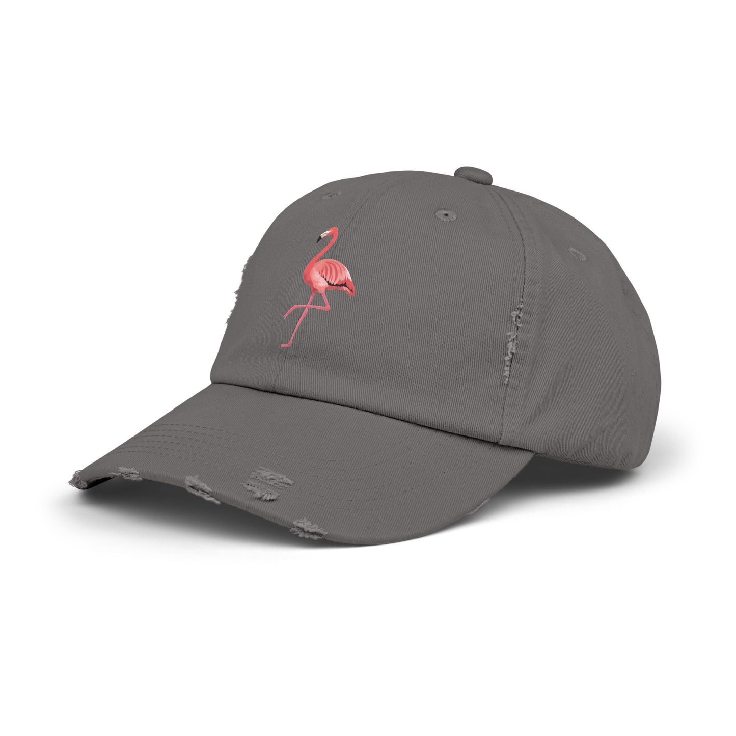 Distressed Flamingo Cap — Embroidered Pink Flamingo Baseball Hat Hats Printify