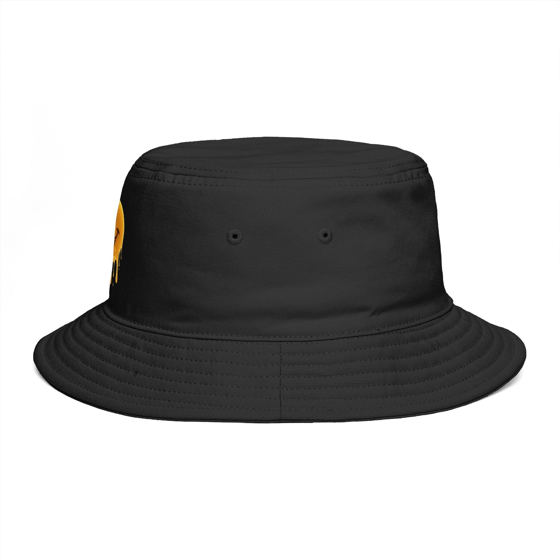 Smiley Drip Bucket Hat — Retro Melted Smile Face Sun Hat Hats Printify