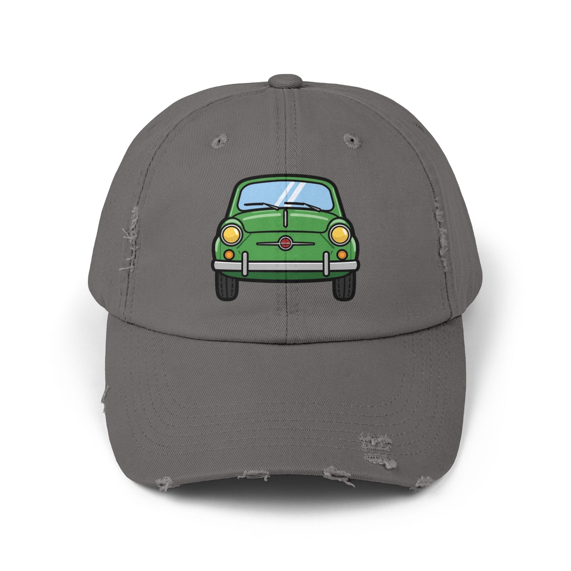 Distressed Cap — Retro Green Car Graphic Hat Hats Printify Nickel One size