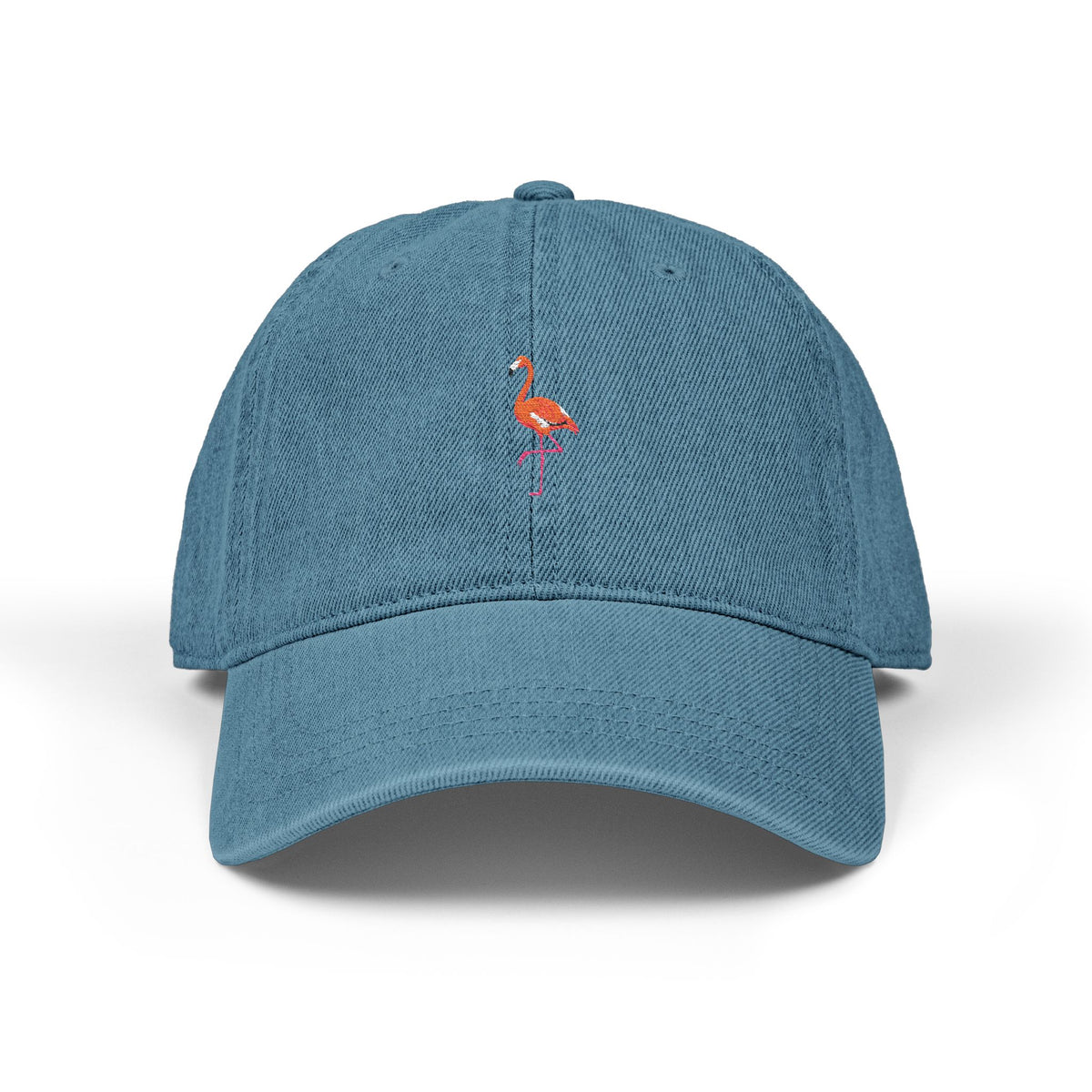 Embroidered Flamingo Denim Hat – Pink Flamingo Baseball Cap Hats Printify One size Blue