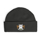 Cuffed Beanie with Embroidered White Cat on Chair – Cozy Cute Winter Hat Hats Printify One size Coal