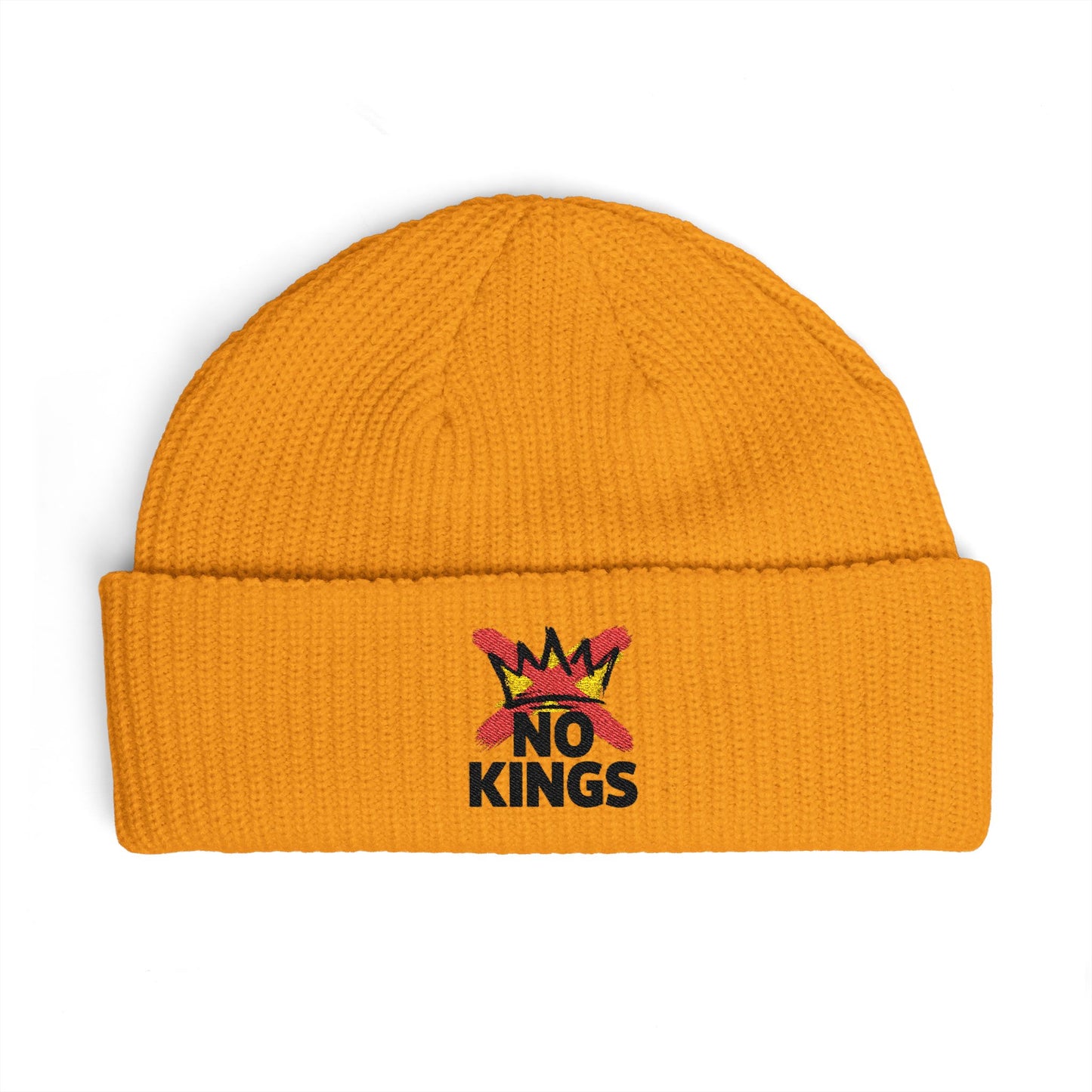 Cuff Beanie — 'No Kings' Streetwear Embroidered Beanie Hats Printify One size Gold