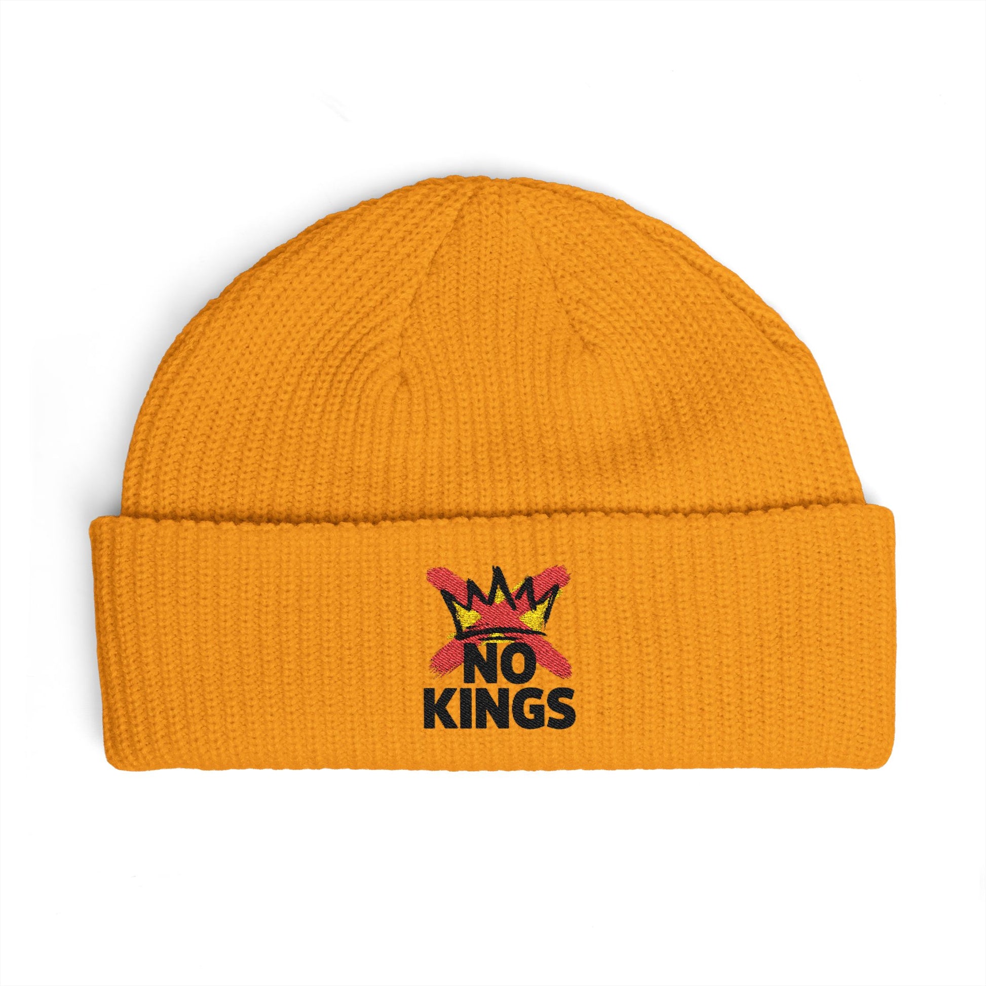 Cuff Beanie — 'No Kings' Streetwear Embroidered Beanie Hats Printify One size Gold