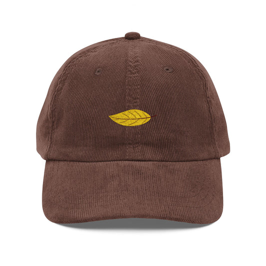 Embroidered Golden Leaf Corduroy Cap — Vintage Casual Hat Hats Printify Dark Brown One size