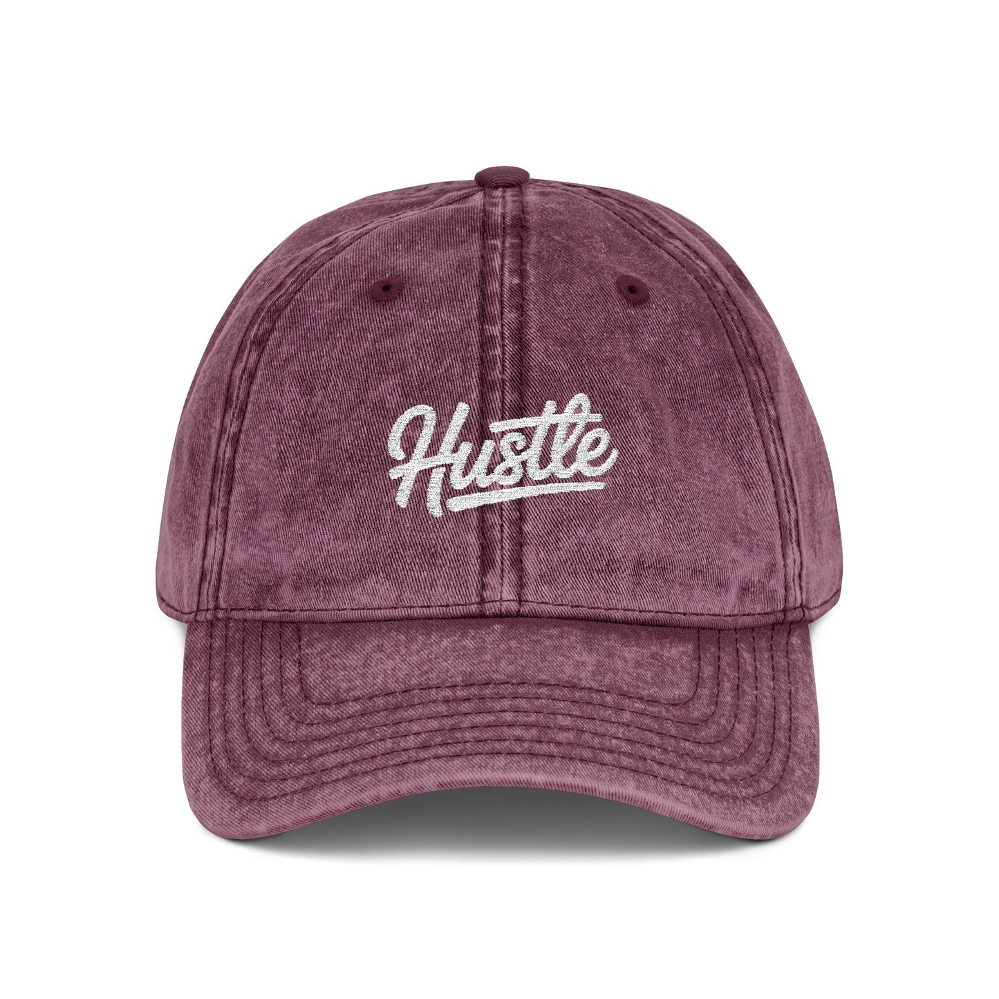 Hustle Embroidered Vintage Baseball Cap — Washed Red Dad Hat Hats Printify One size Maroon