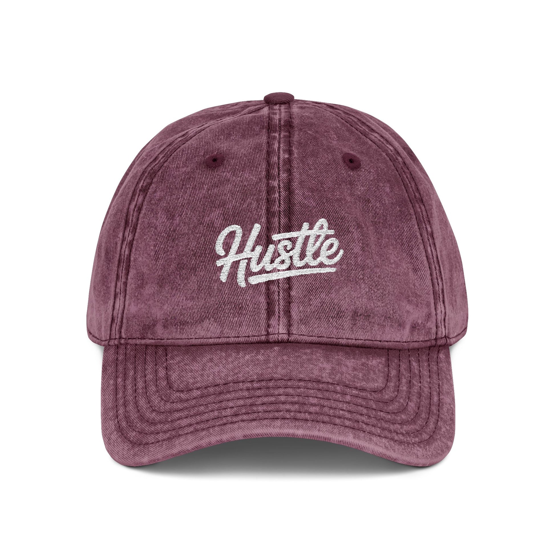 Hustle Embroidered Vintage Baseball Cap — Washed Red Dad Hat Hats Printify One size Maroon