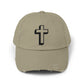 Distressed Black Cross Cap — Vintage Christian Baseball Hat Hats Printify Light Olive One size