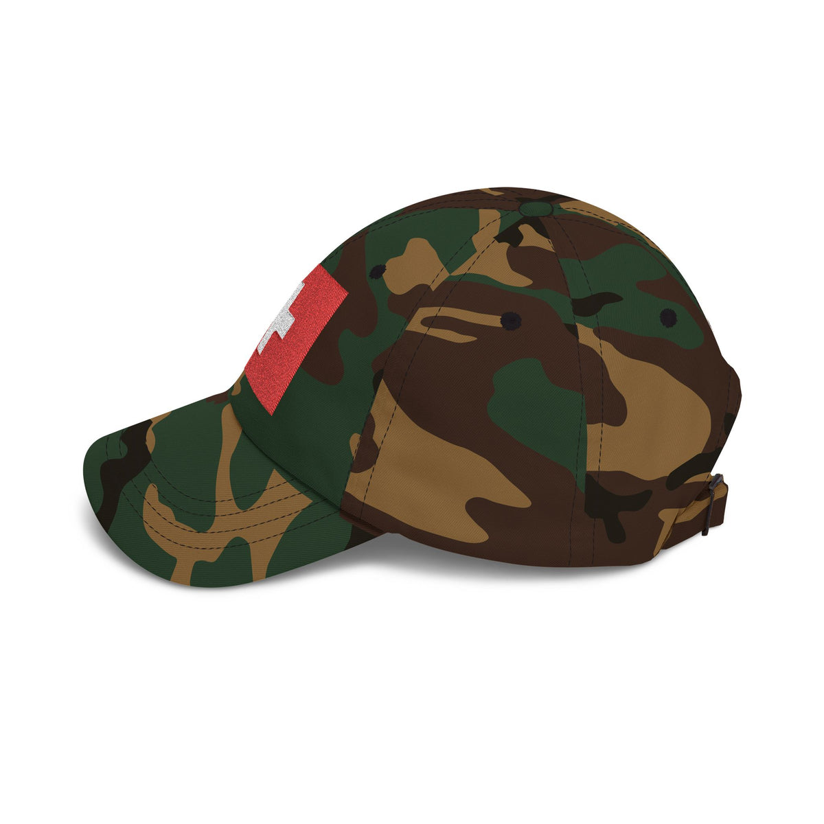 Dad Cap with Swiss Flag Embroidered Patch — Classic White Adjustable Hat Hats Printify