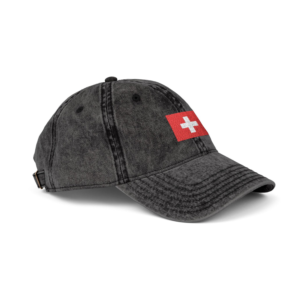 Red Vintage Embroidered Cross Cap - Washed Baseball Hat Hats Printify