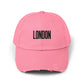 Distressed London Baseball Cap — Vintage Black Embroidered Hat Hats Printify True Pink One size