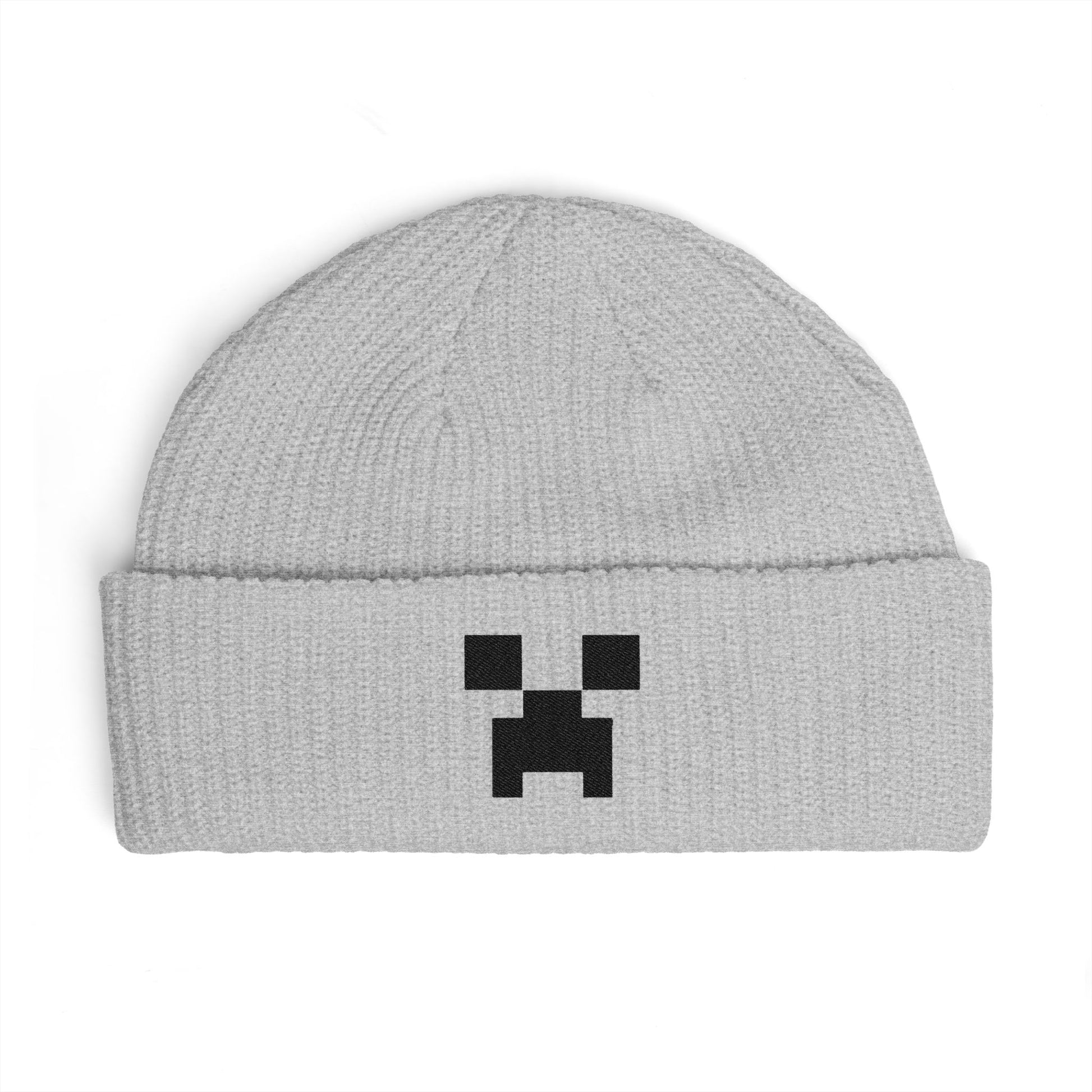 Pixel Creeper Face Cuff Beanie | Gaming Minecraft Inspired Knit Hat Hats Printify One size Athletic Heather