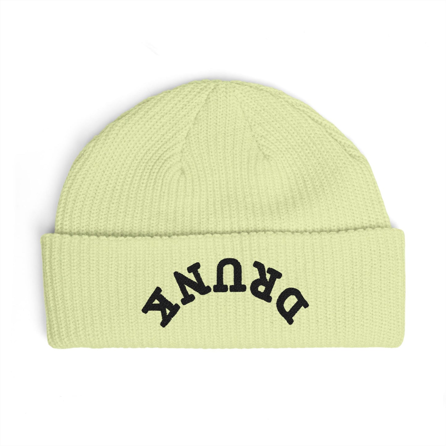 Cuff Beanie — 'DRUNK' Embroidered Cuffed Knit Hat (Streetwear Winter Beanie)
