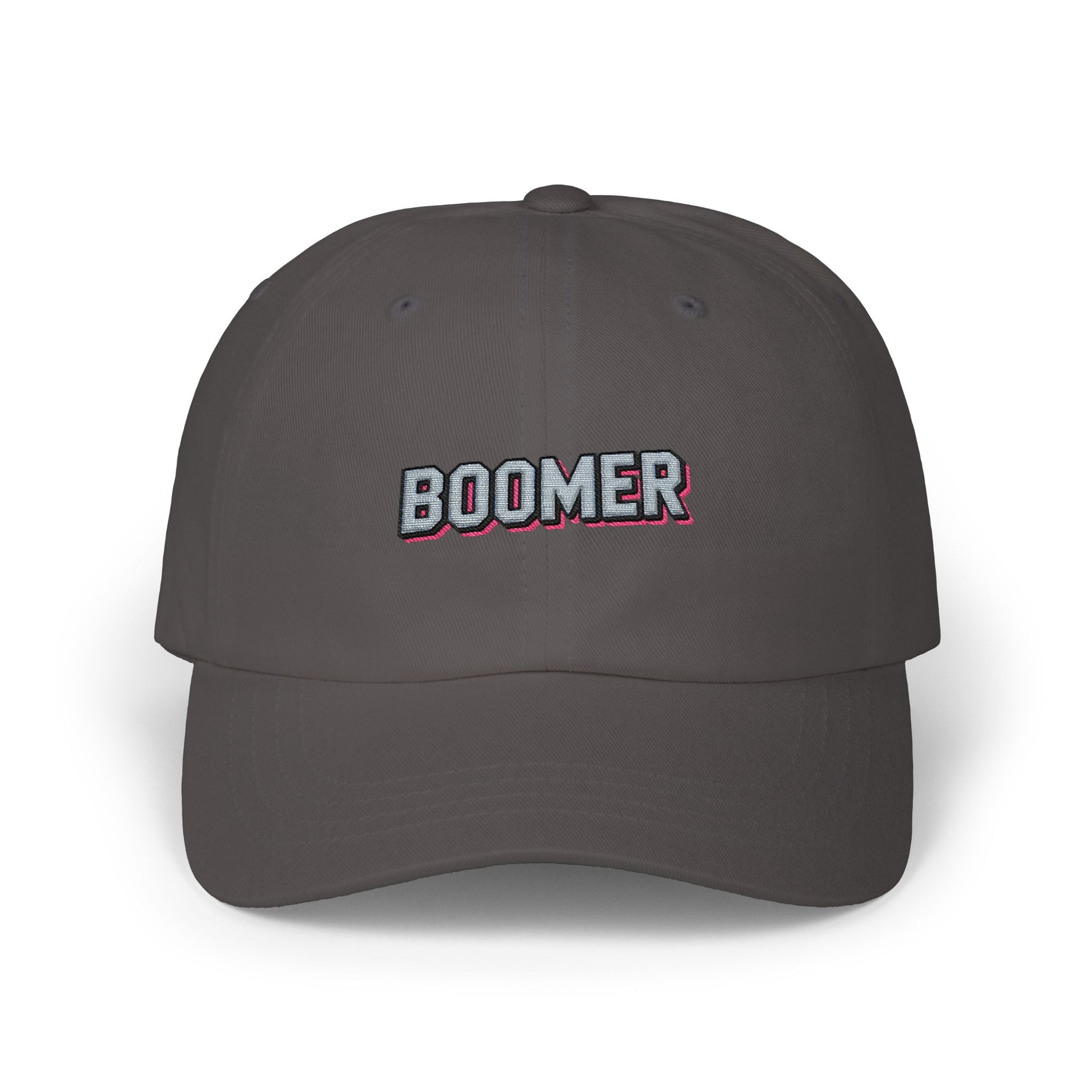 Boomer Embroidered Dad Cap – Retro Patch Baseball Hat Hats Printify Dark Grey One size