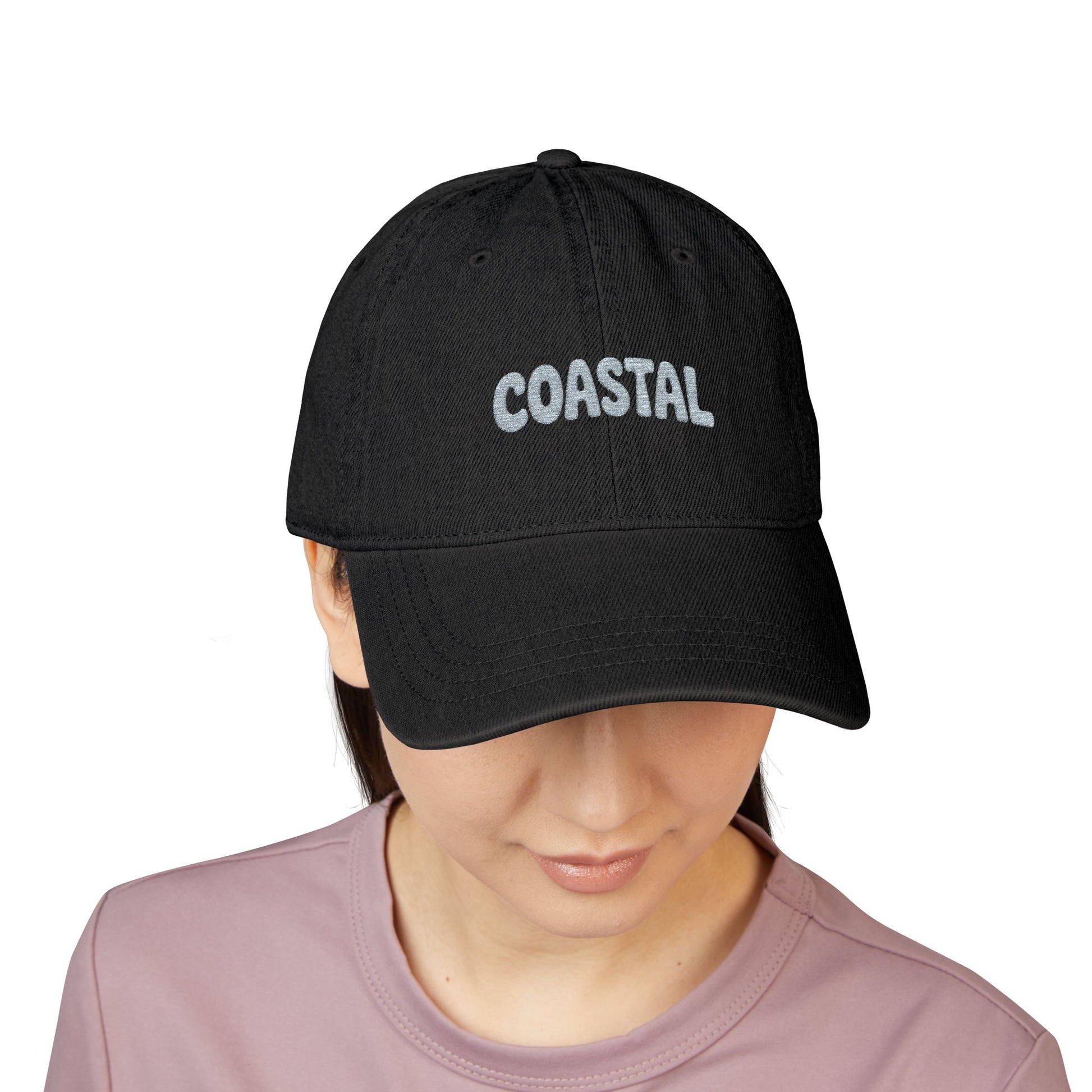 Coastal Embroidered Denim Hat — Casual Beach Baseball Cap Hats Printify